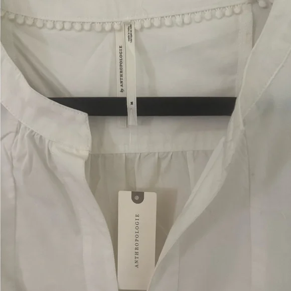 Anthropologie White Puff Sleeve Blouse with Mandarin Collar - size M, NWT - Picture 2 of 5